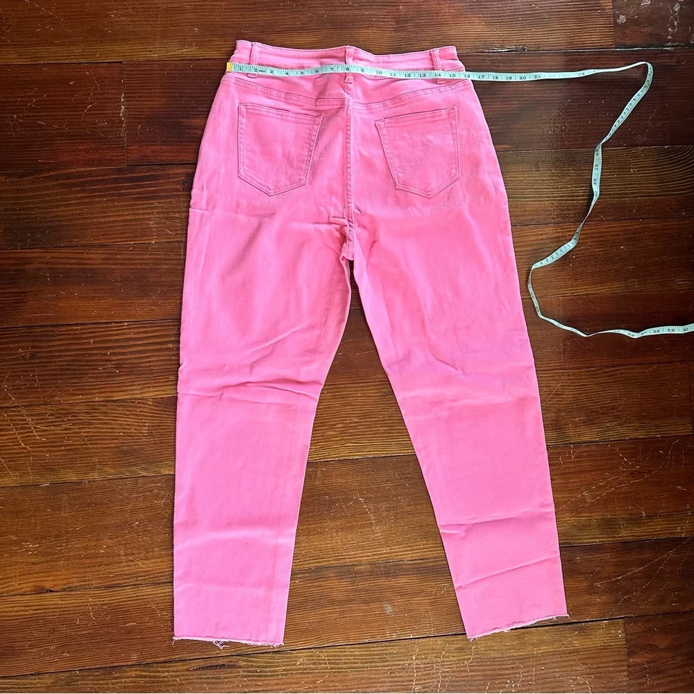 Pink Ankle Cropped Distressed Jeans